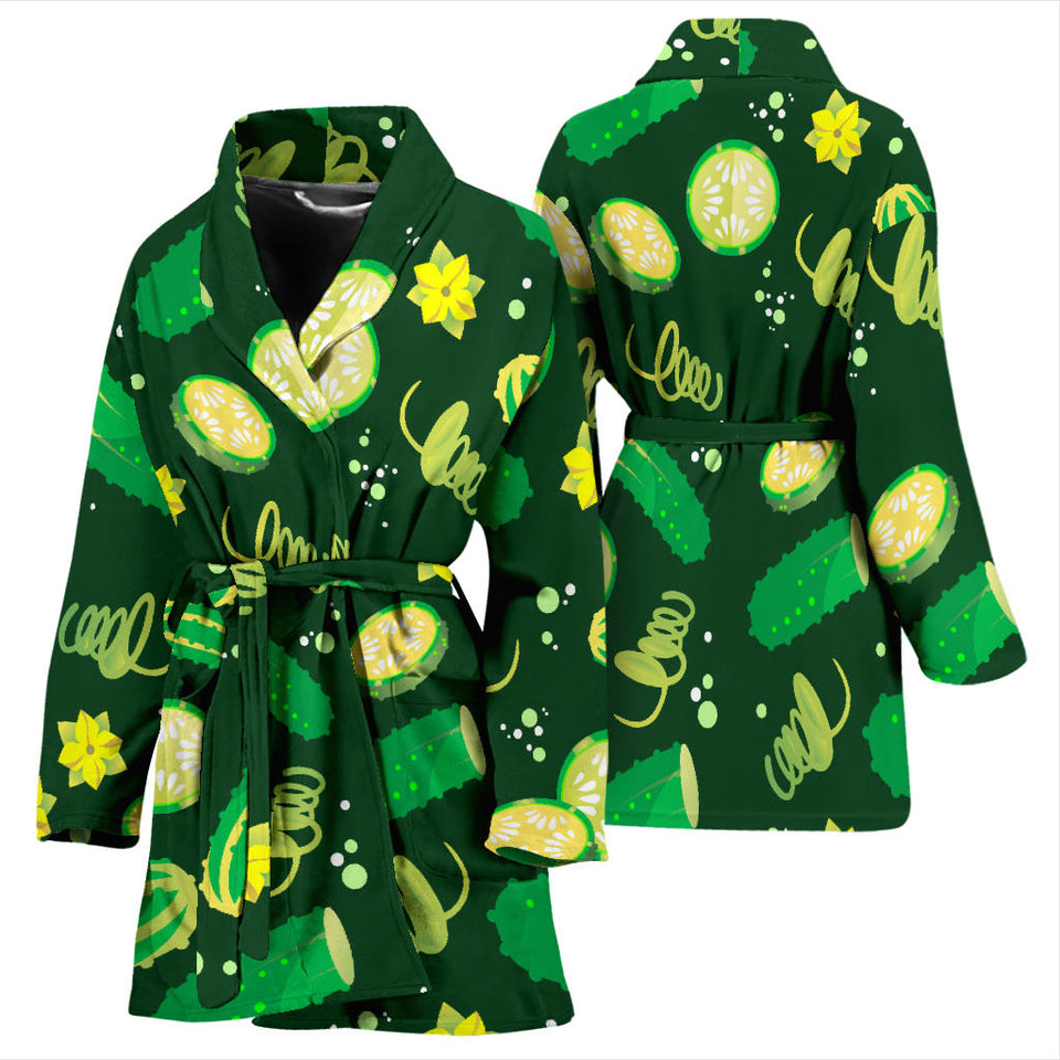 Cucumber Pattern Background Women Bathrobe
