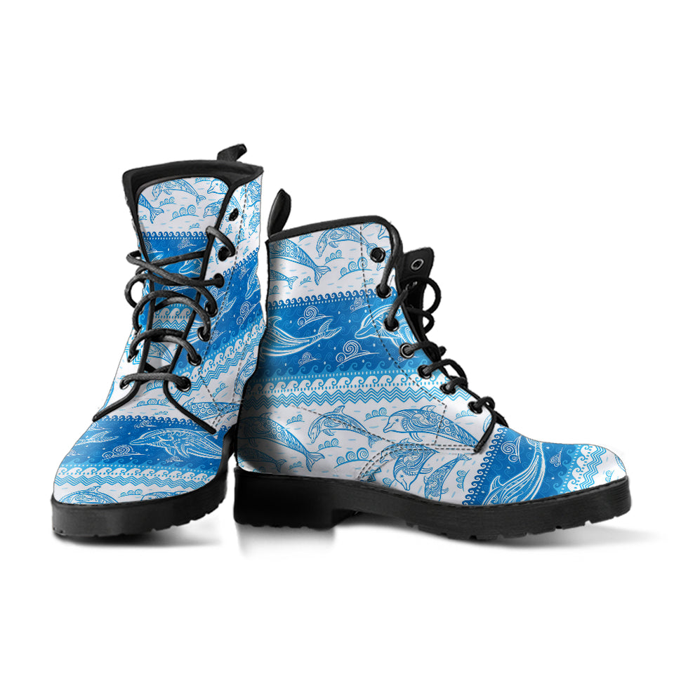 Dolphin Tribal Pattern Ethnic Motifs Leather Boots