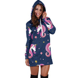 Unicorn Head Pattern Women Hoodie Dress