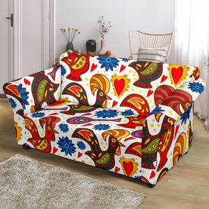 Colorful Rooster Chicken Guitar Pattern Loveseat Couch Slipcover