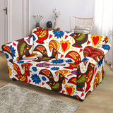 Colorful Rooster Chicken Guitar Pattern Loveseat Couch Slipcover