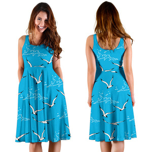 Seagull Pattern Print Design 05 Sleeveless Midi Dress