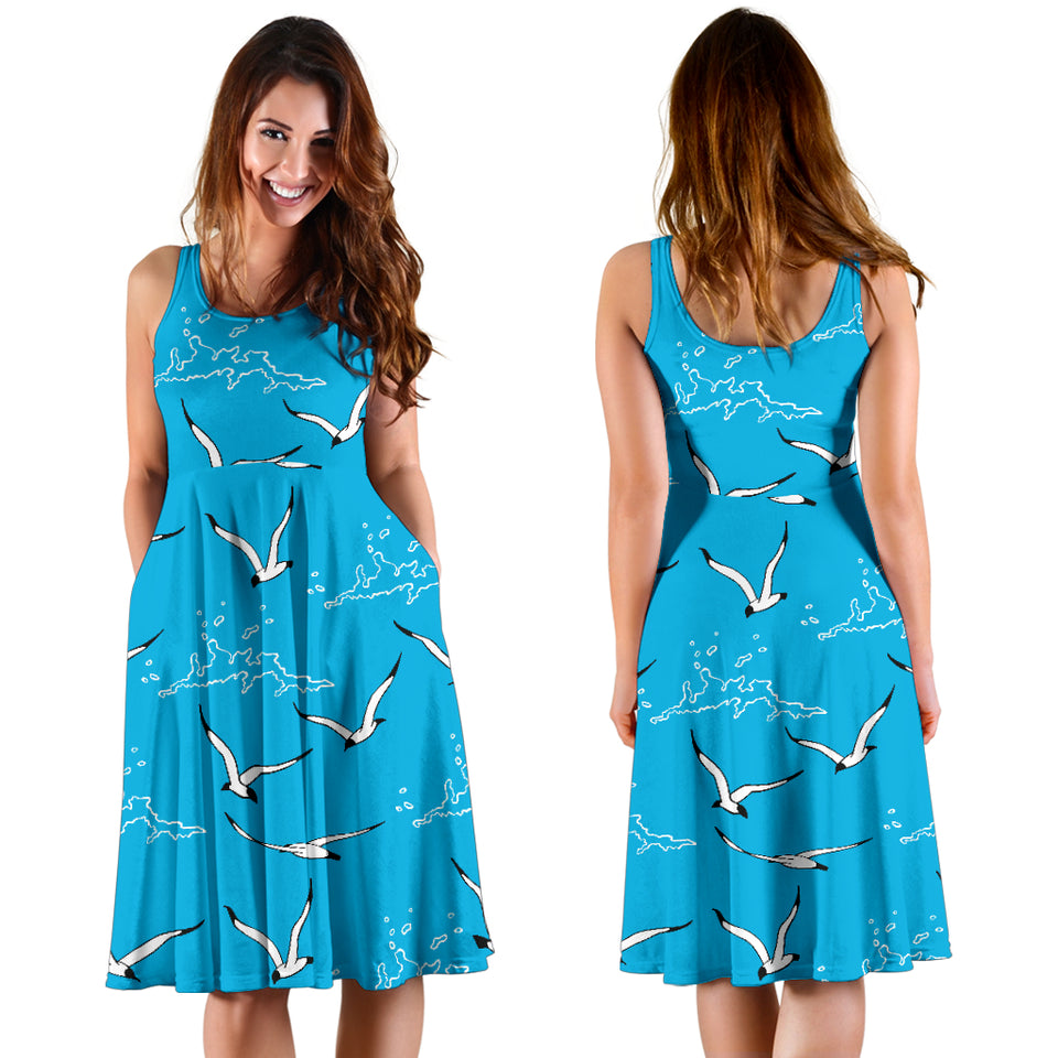 Seagull Pattern Print Design 05 Sleeveless Midi Dress