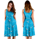 Seagull Pattern Print Design 05 Sleeveless Midi Dress