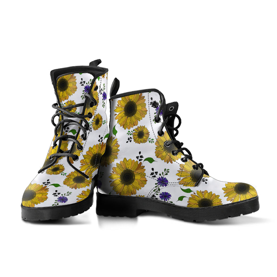 Sunflower Pattern Background Leather Boots