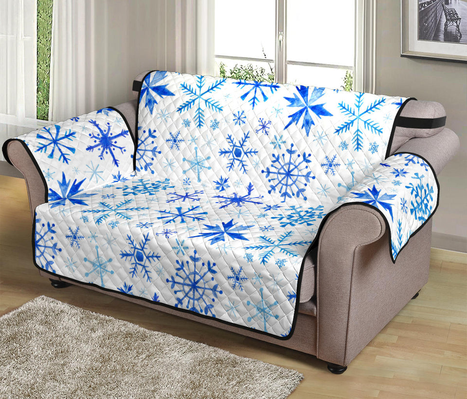 Blue Snowflake Pattern Loveseat Couch Cover Protector