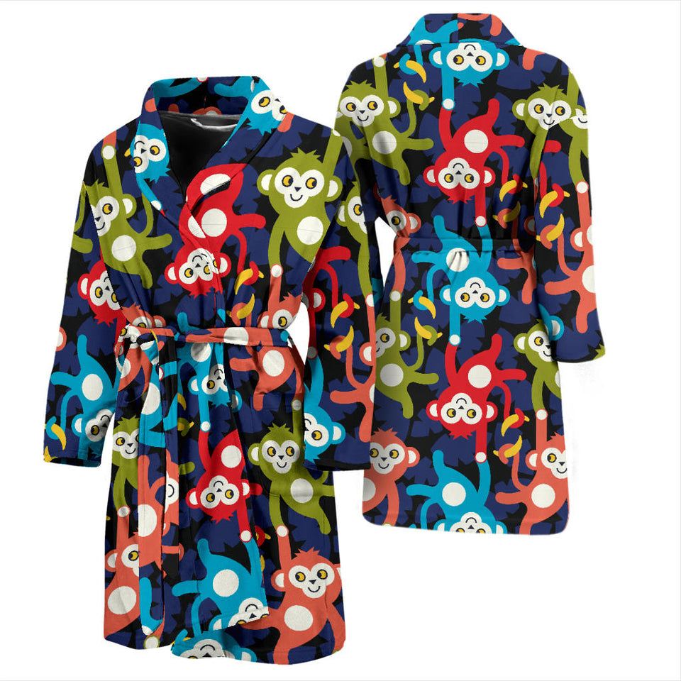 Colorful Monkey Pattern Men Bathrobe