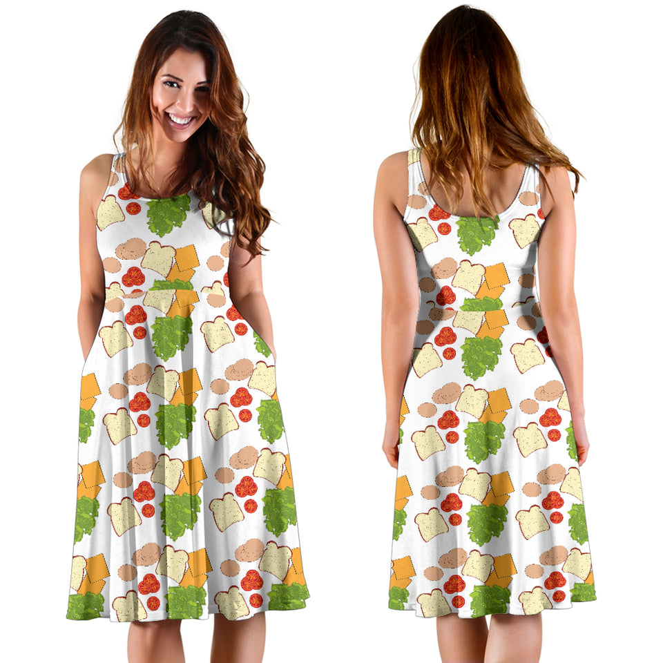 Sandwich Pattern Print Design 02 Sleeveless Midi Dress