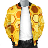 Bee and Honeycomb Pattern Men Bomber Jacket