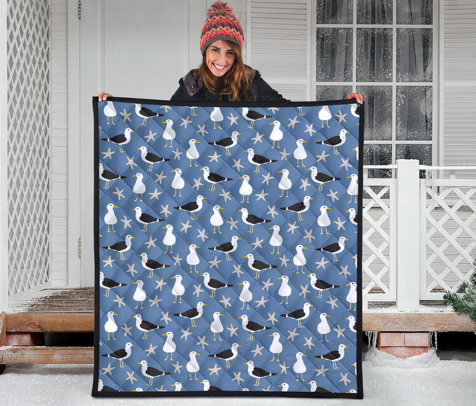 Seagull Pattern Print Design 01 Premium Quilt