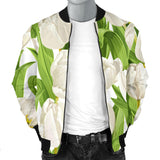 White Tulip Pattern Men Bomber Jacket