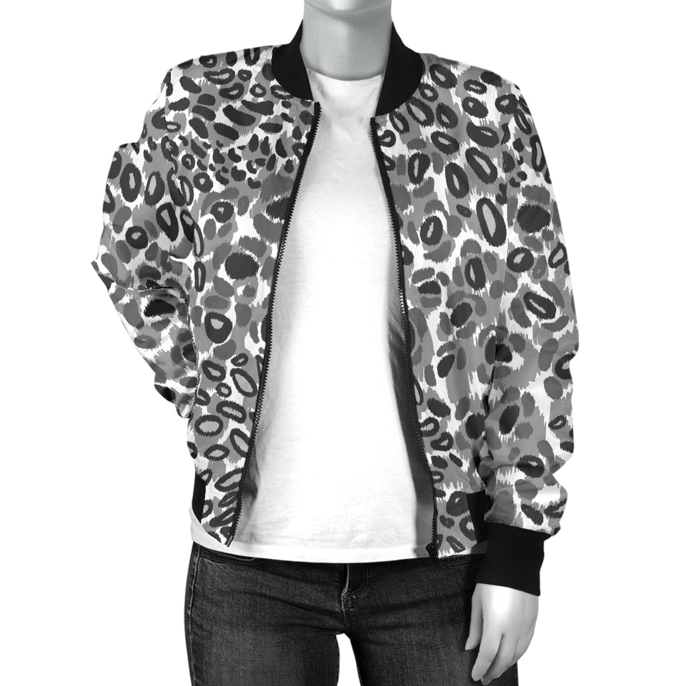 Gray Leopard Texture Pattern Women Bomber Jacket