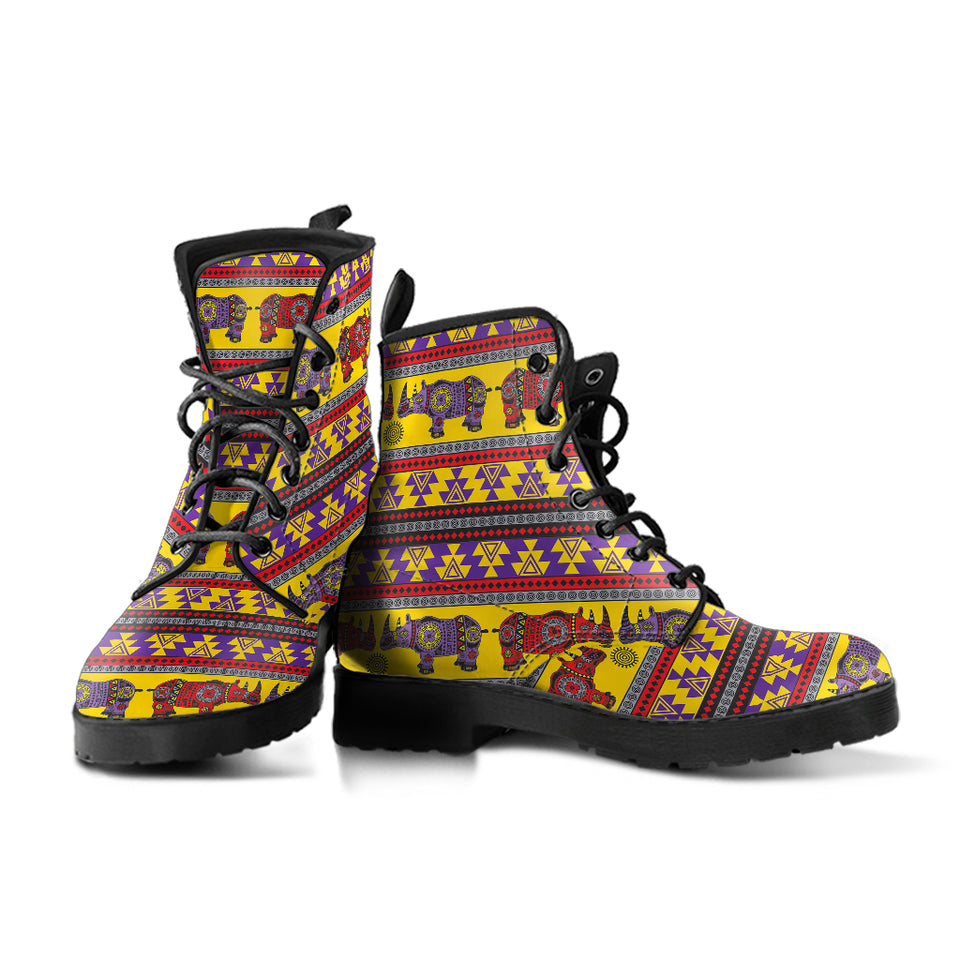 Rhino African Afro Dashiki Adinkra Kente Ethnic Motifs Leather Boots