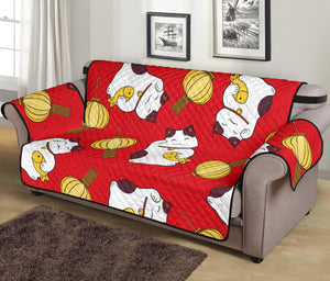 Meneki Neko Lucky Cat Pattern Red Theme Sofa Cover Protector