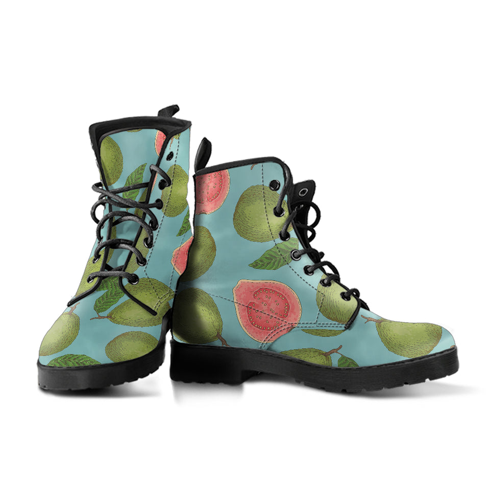 Guava Pattern Green Background Leather Boots