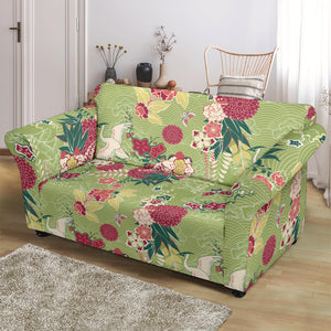 Japanese Crane Green Theme Pattern Loveseat Couch Slipcover