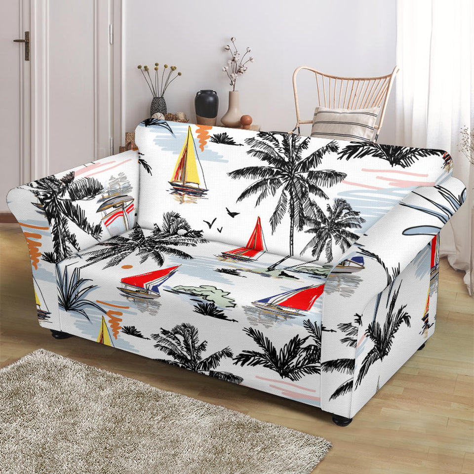 Sailboat Pattern Background Loveseat Couch Slipcover