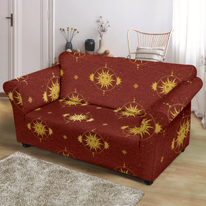 Sun Pattern Red Background Loveseat Couch Slipcover