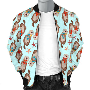 Otter Pattern Background Men Bomber Jacket