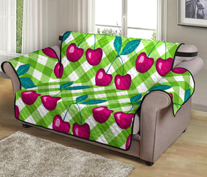 Cherry Pattern Green Background Loveseat Couch Cover Protector