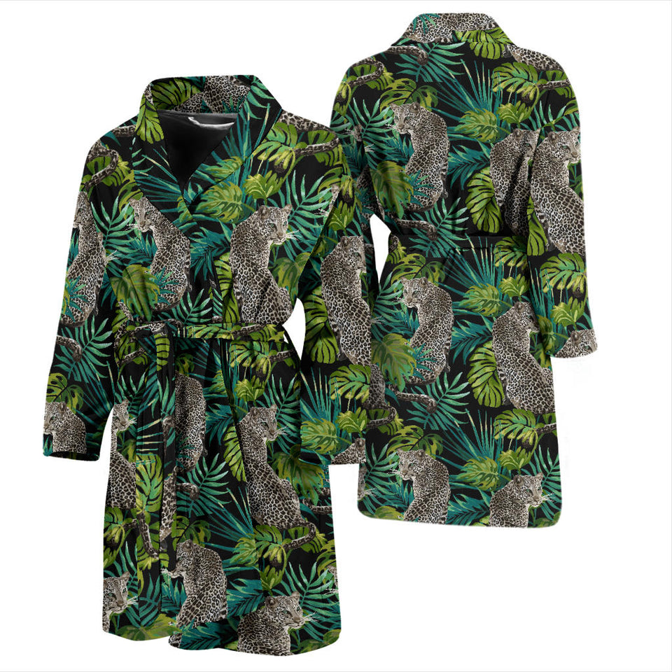 Leopard Leaves Pattern Men Bathrobe