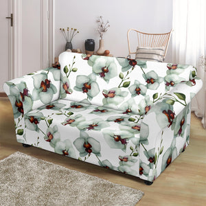 White Orchid Pattern Loveseat Couch Slipcover