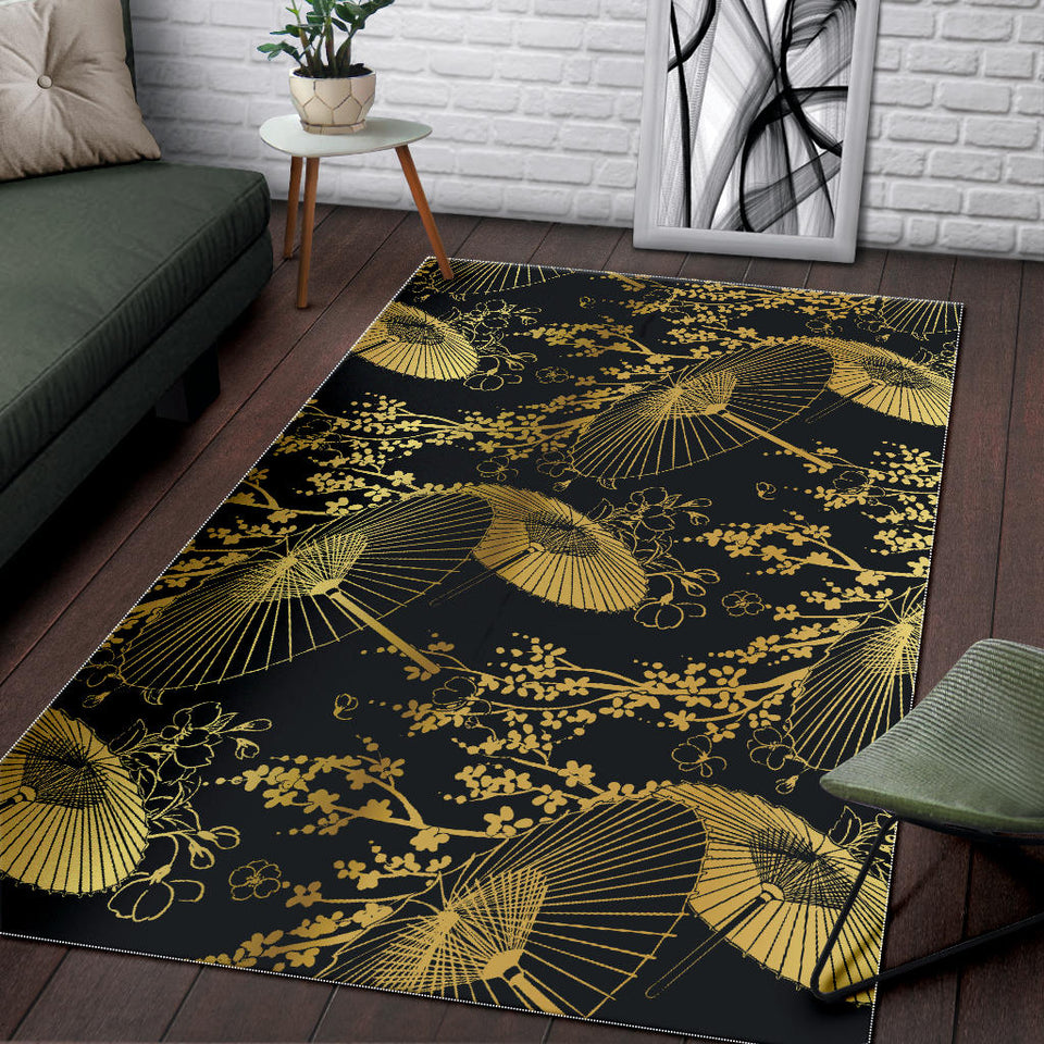 Gold Fan Flower Japanese Pattern Area Rug