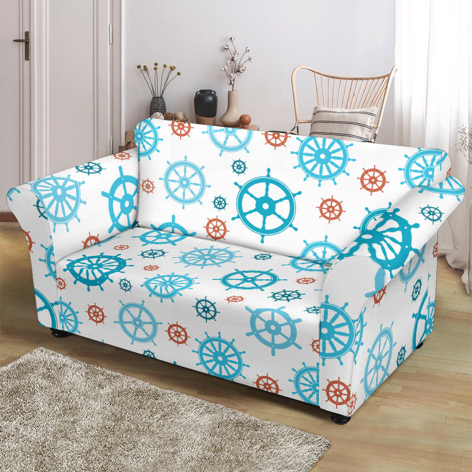 Nautical Steering Wheel Rudder Pattern Background Loveseat Couch Slipcover