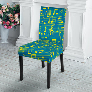 Music Notes Pattern Print Design 05 Dining Chair Slipcover