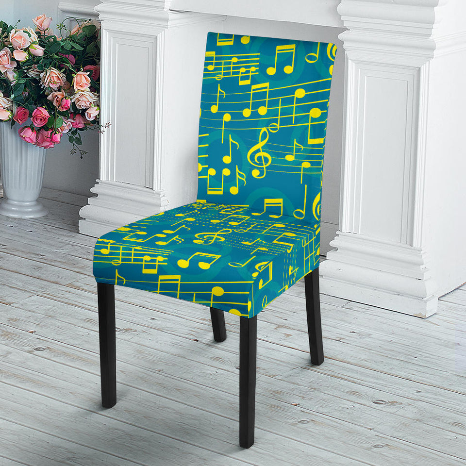 Music Notes Pattern Print Design 05 Dining Chair Slipcover