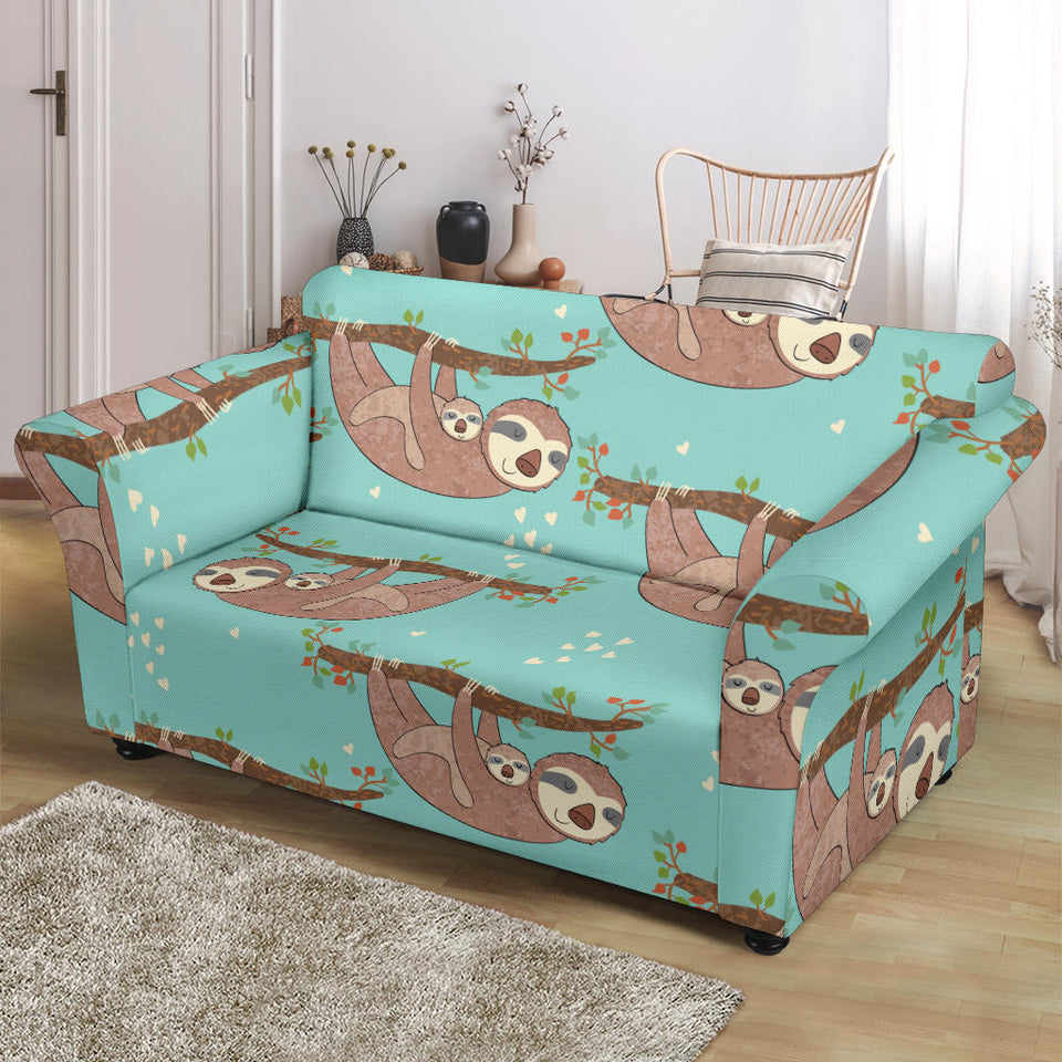 Sloth Mom and baby Pattern Loveseat Couch Slipcover