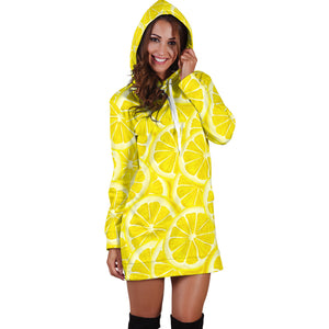 Sliced Lemon Pattern Women Hoodie Dress