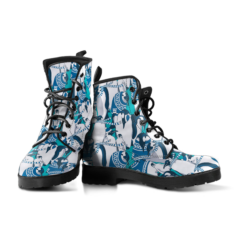 Penguin Pattern Leather Boots