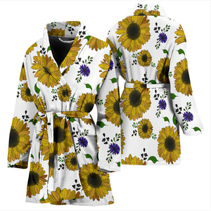 Sunflower Pattern Background Women Bathrobe