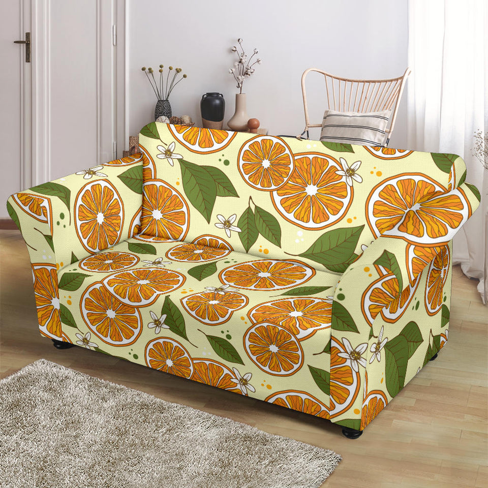 Sliced Orange Leaves  Pattern Loveseat Couch Slipcover