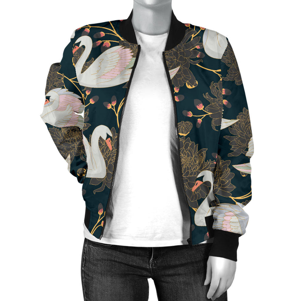 Swan Pattern Women Bomber Jacket