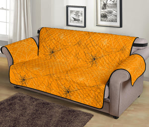 Cobweb Spider Web Pattern Orange Background Sofa Cover Protector