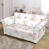 Cute Shiba Inu Heart Pattern Loveseat Couch Slipcover