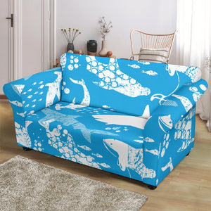 Shark Pattern Blue Theme Loveseat Couch Slipcover