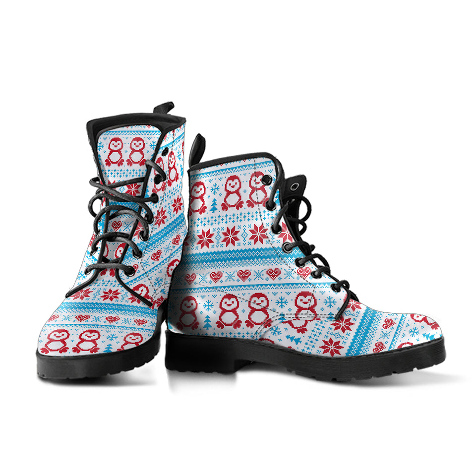 Penguin Sweater Printed Pattern Leather Boots