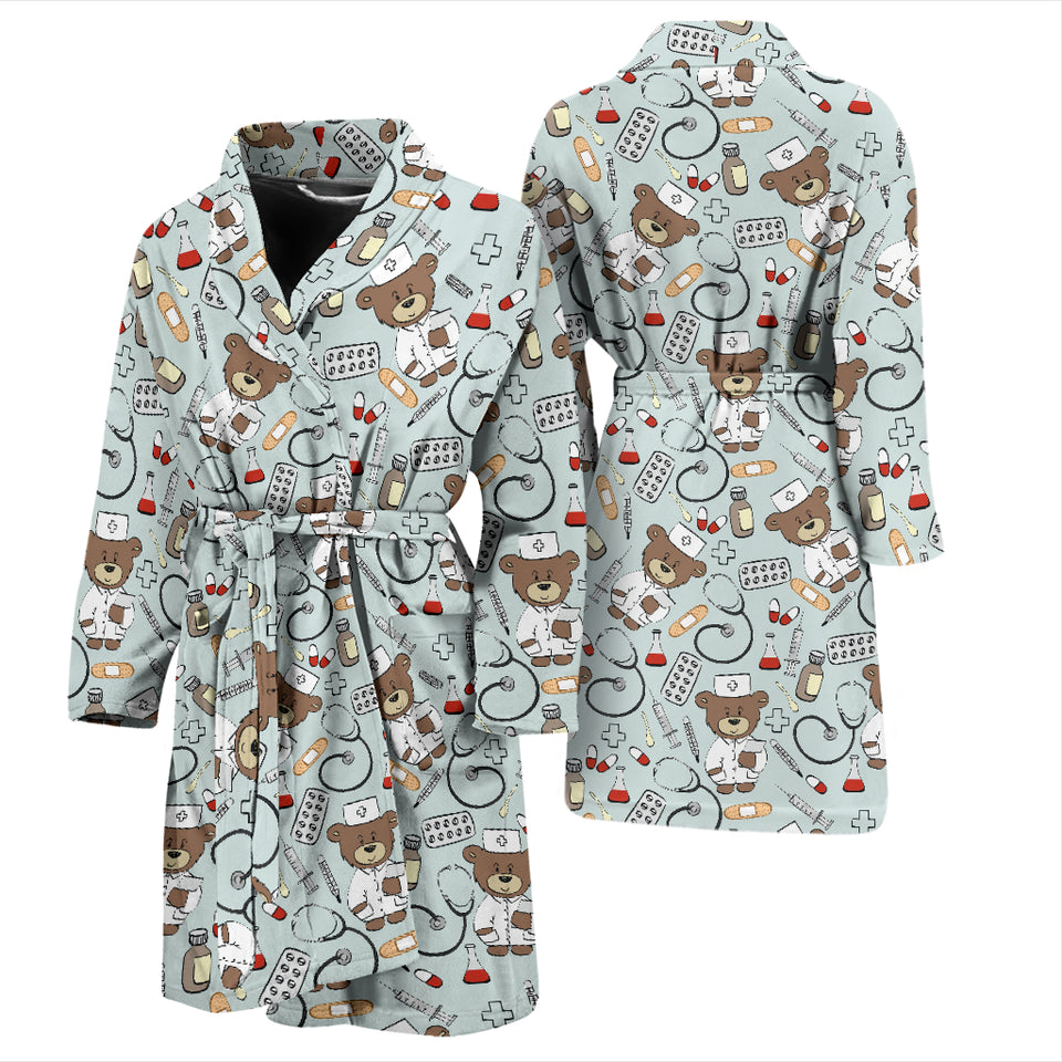 Teddy Bear Pattern Print Design 02 Men Bathrobe