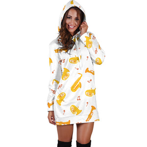 Saxophone Pattern Theme Women Hoodie Dress