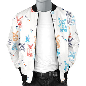 Hand Drawn Windmill Pattern Men Bomber Jacket