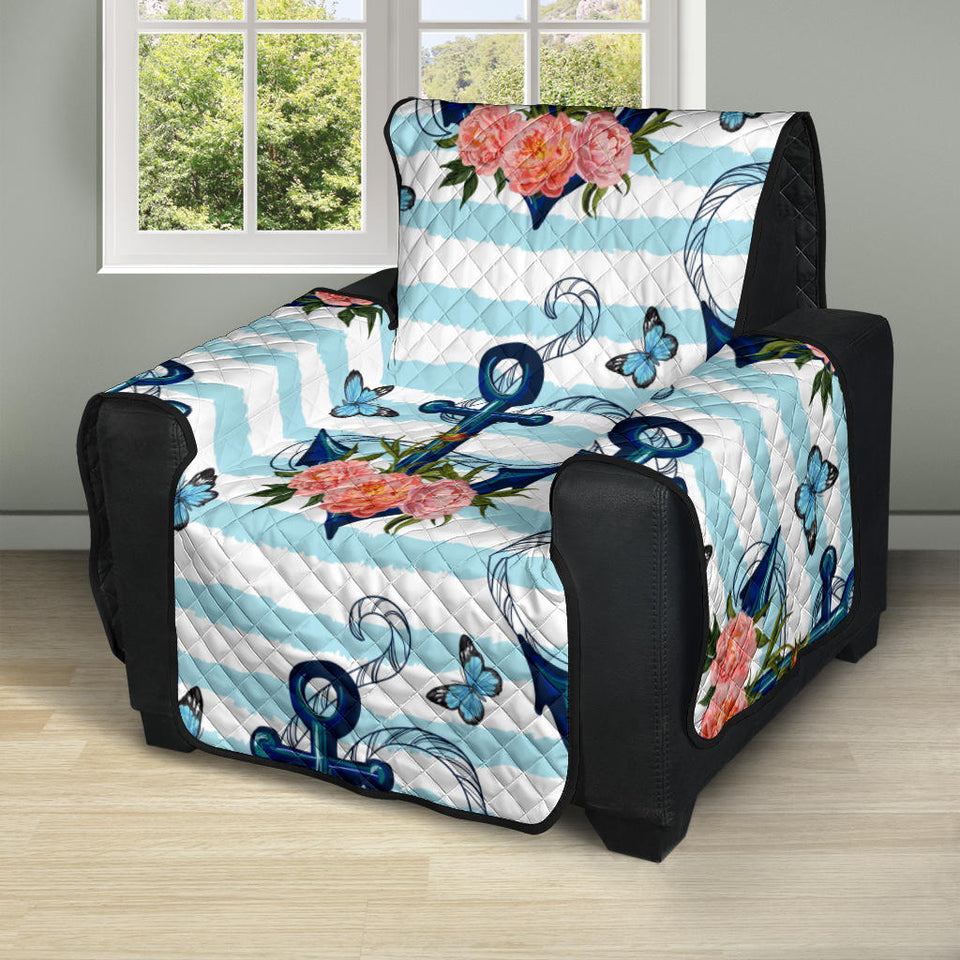 Anchor Flower Blue Stripe Pattern Recliner Cover Protector