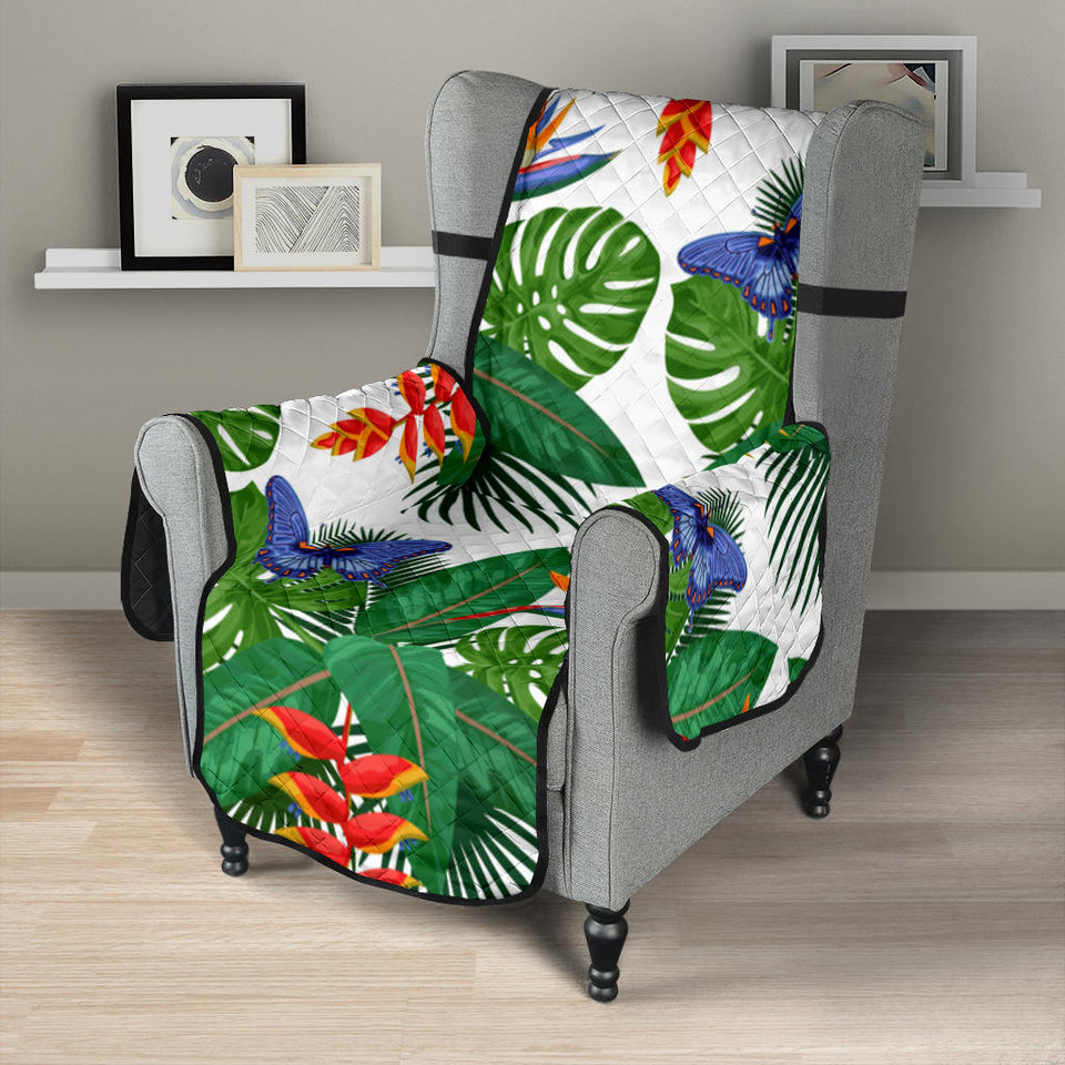 Heliconia Butterfly Leaves Pattern Chair Cover Protector