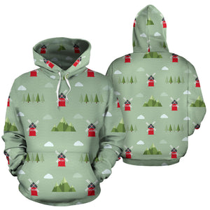 Windmill Green Pattern Men Women Pullover Hoodie