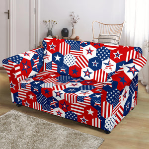 USA Star Hexagon Pattern Loveseat Couch Slipcover