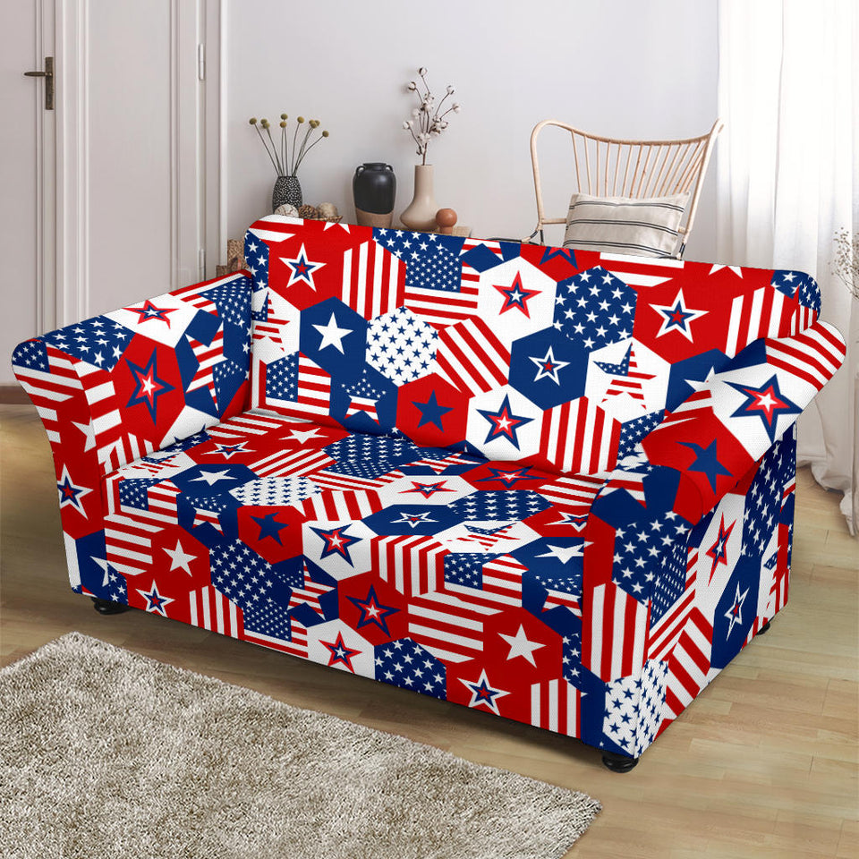 USA Star Hexagon Pattern Loveseat Couch Slipcover