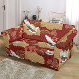 Japanese Crane Theme Pattern Loveseat Couch Slipcover