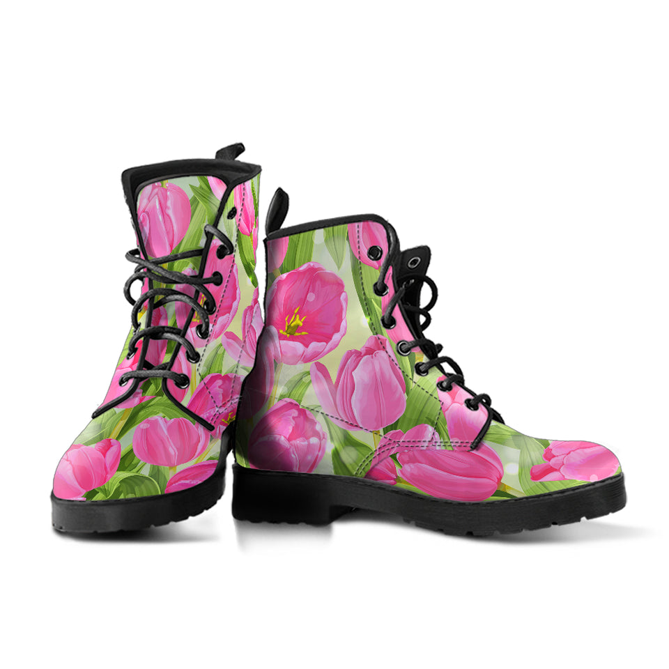 Pink Tulip Pattern Leather Boots